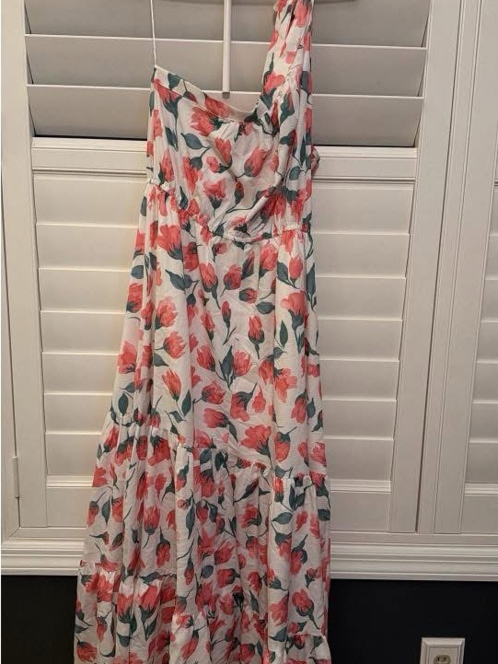 Floral One-Shoulder Maxi Dress in Coral and Green